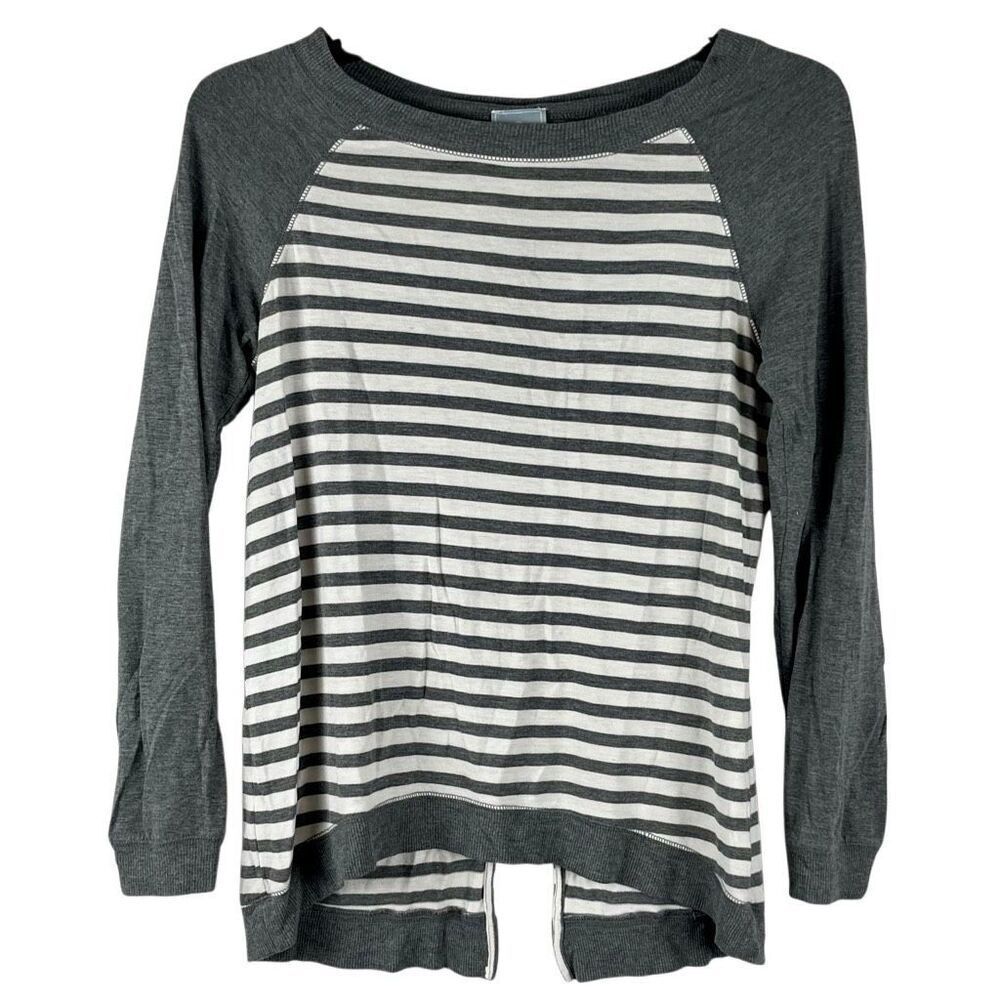 Sunday Stripe Baseball Long Sleeve Slit Back Top Small